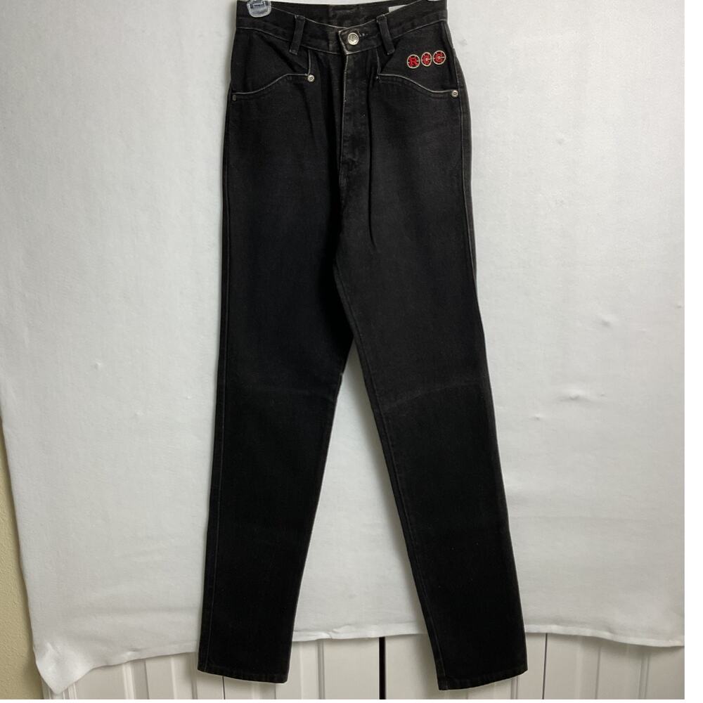 Vintage Thoroughbred Black Straight Leg Embroidered Jeans Womens 3